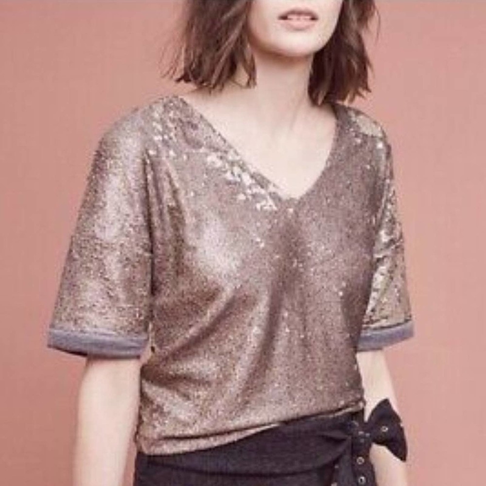 Anthropologie Gold Sequin Blouse